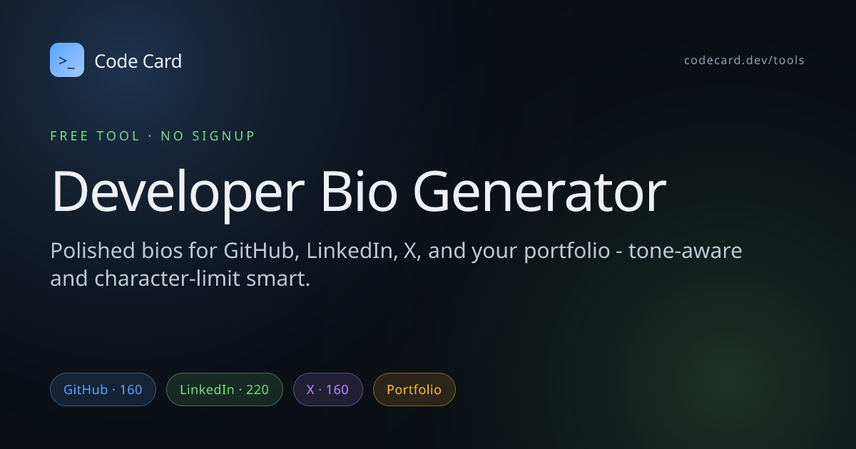 Free Developer Bio Generator - GitHub, LinkedIn & Twitter Bios | Code ...