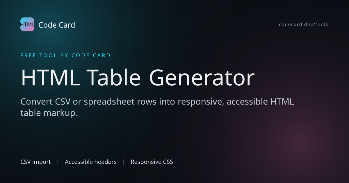 Free HTML Table Generator - Create Responsive Tables | Code Card